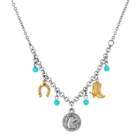 1928 Jewelry Southwest Turquoise Bead Multi Charm Necklace 16"   3" Extender
