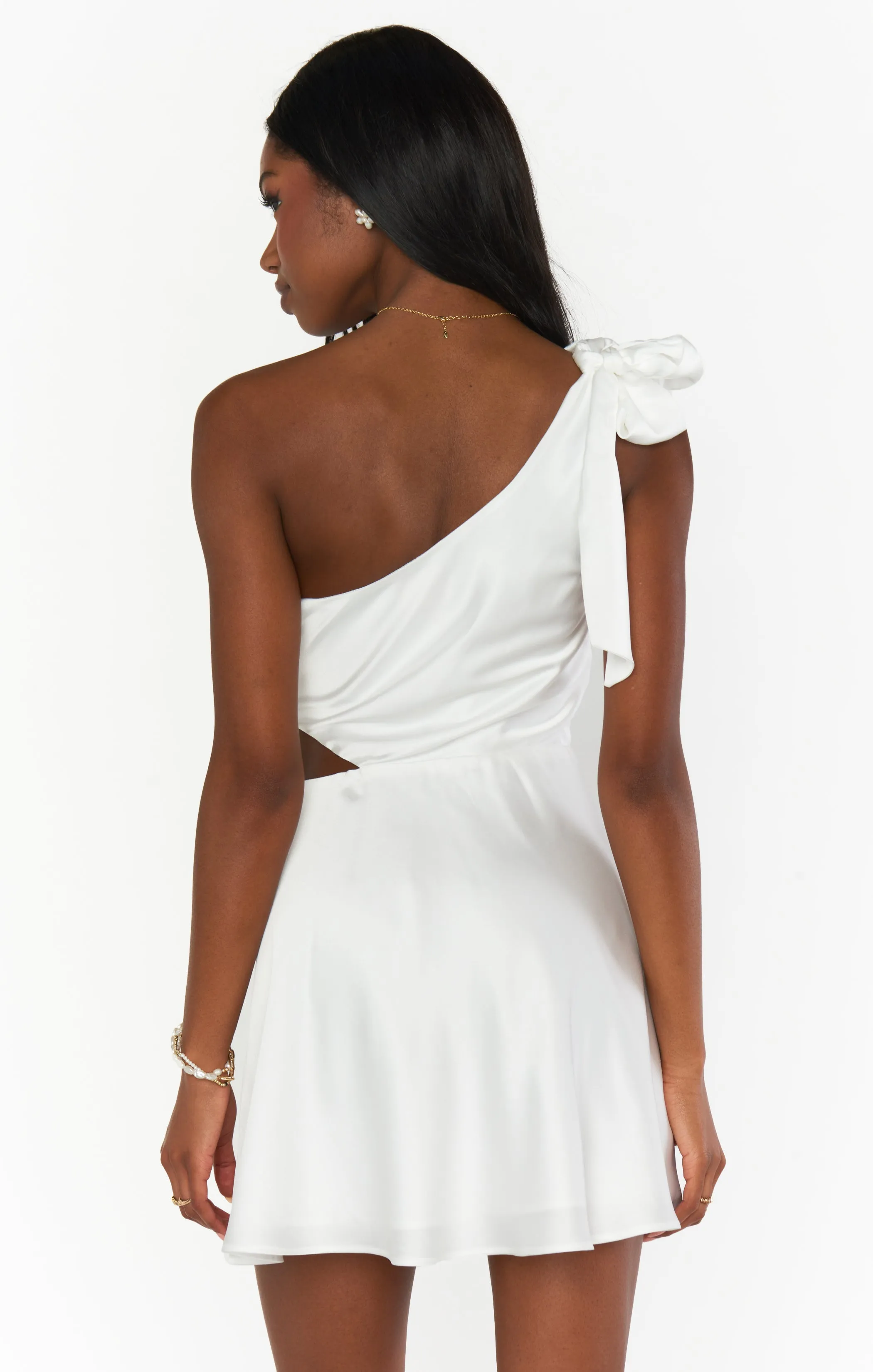 Betsy Bow Mini Dress ~ Ivory Luxe Satin