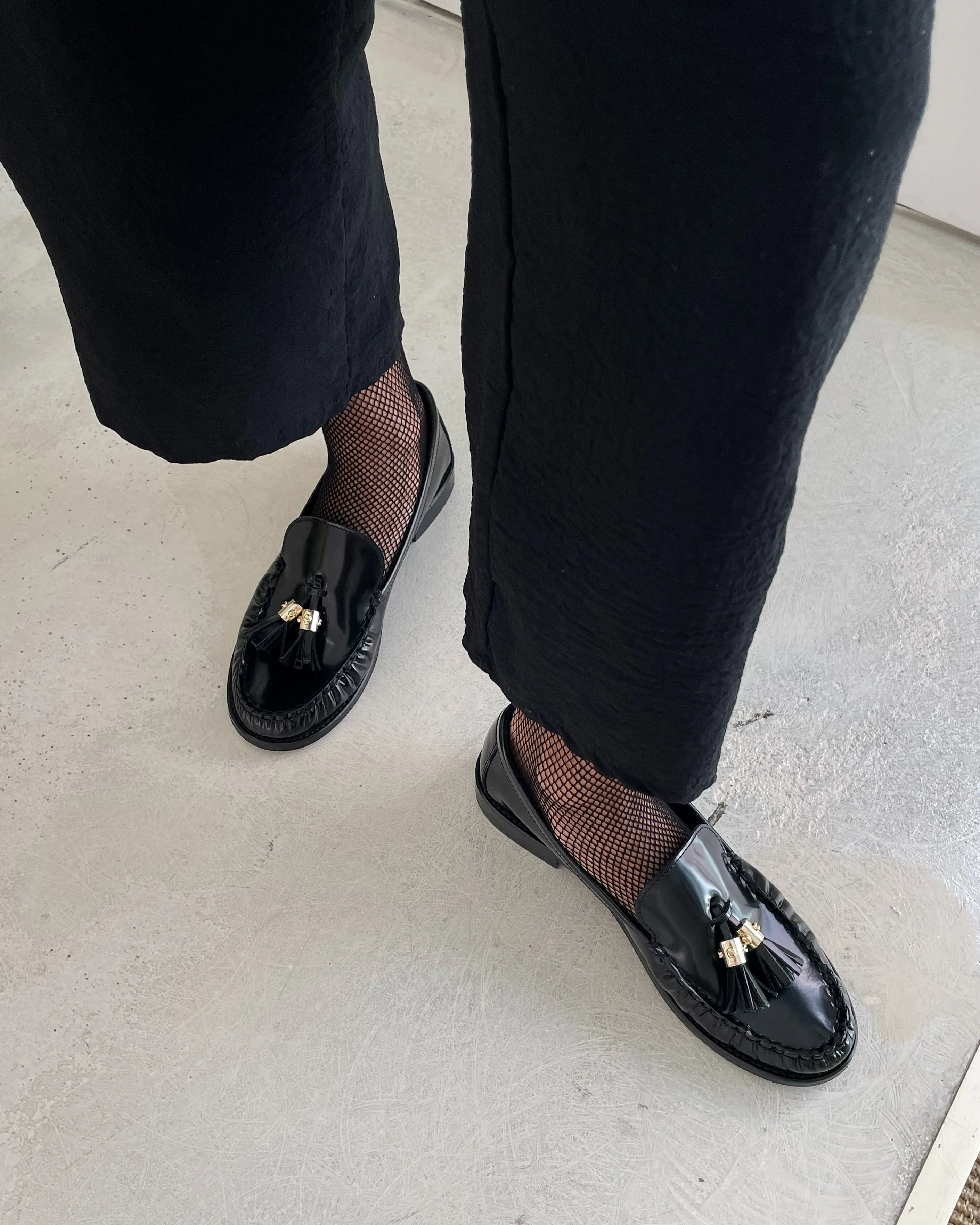 Black Glossy Leather Moccasin