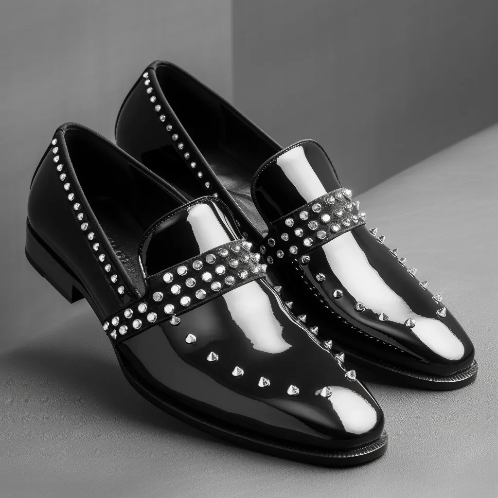 Black Patent Leather Spike Glimra Slip On Studded Loafers - SS23