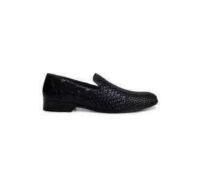 Black Woven Pattern Loafers