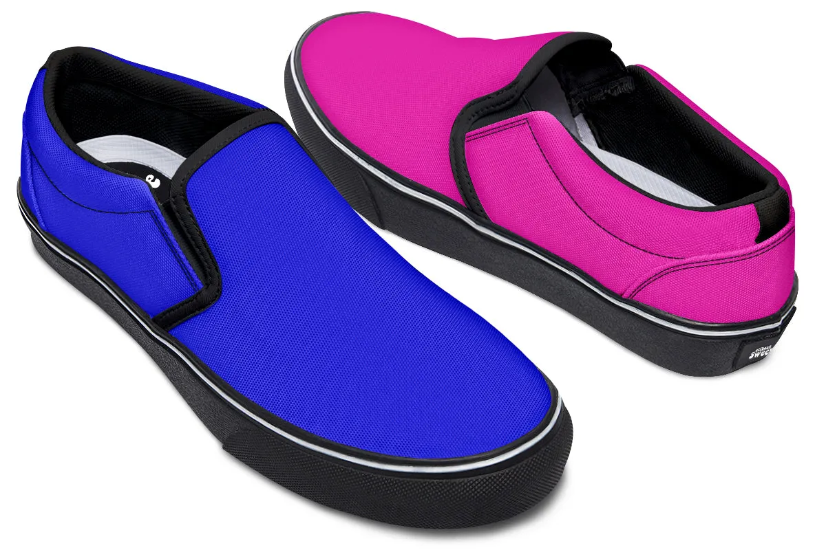 Blue And Pink Mismatch Slip Ons