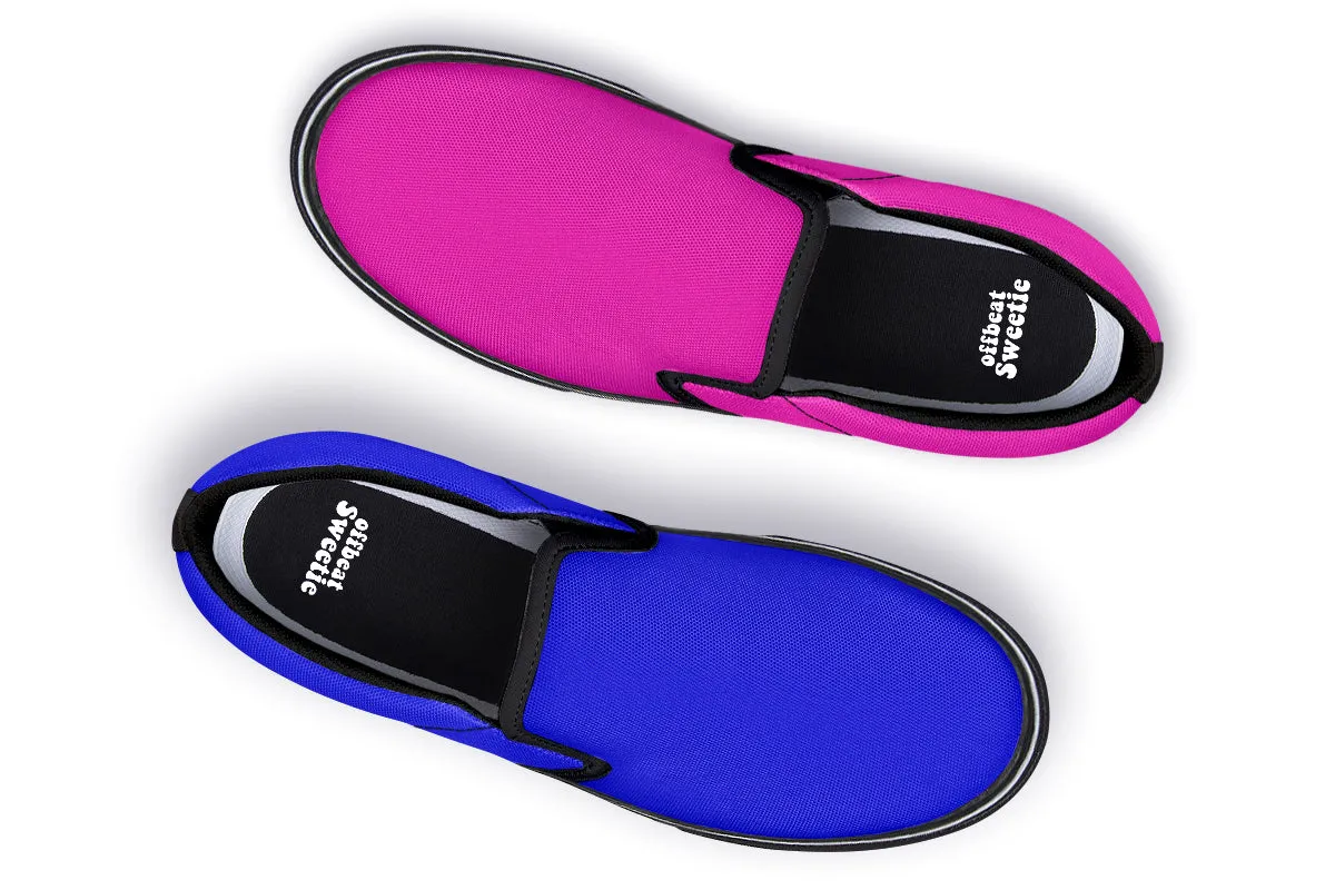 Blue And Pink Mismatch Slip Ons