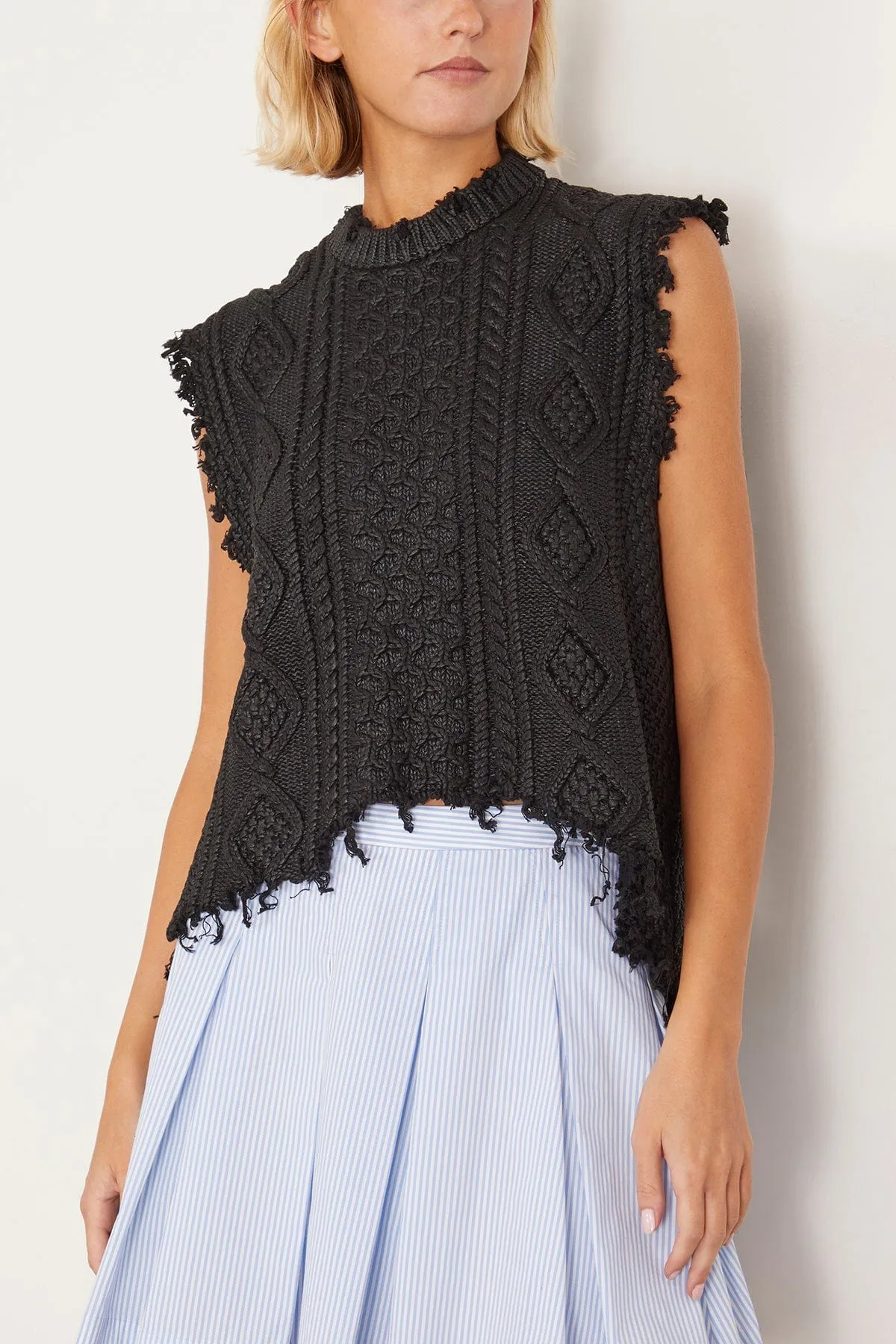 Boyfriend Cable Sweater Vest in Coated Black