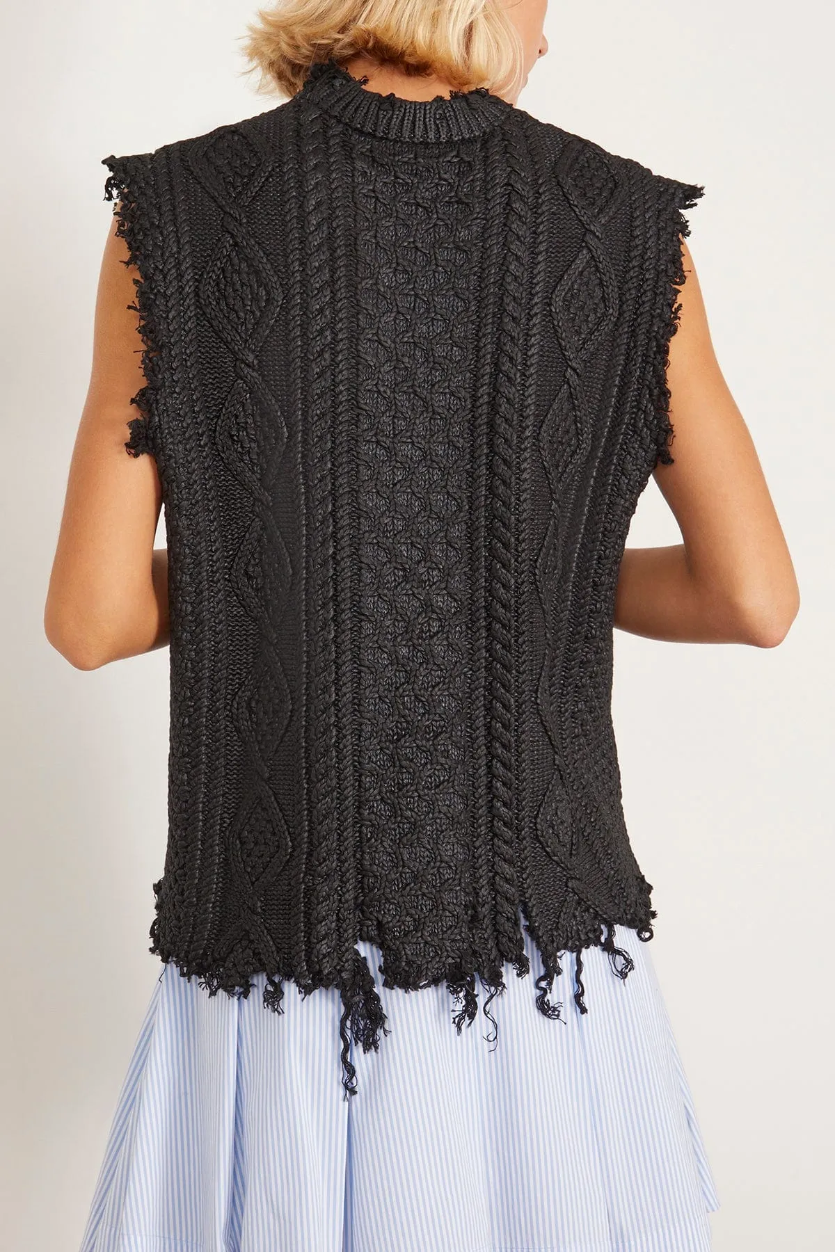 Boyfriend Cable Sweater Vest in Coated Black