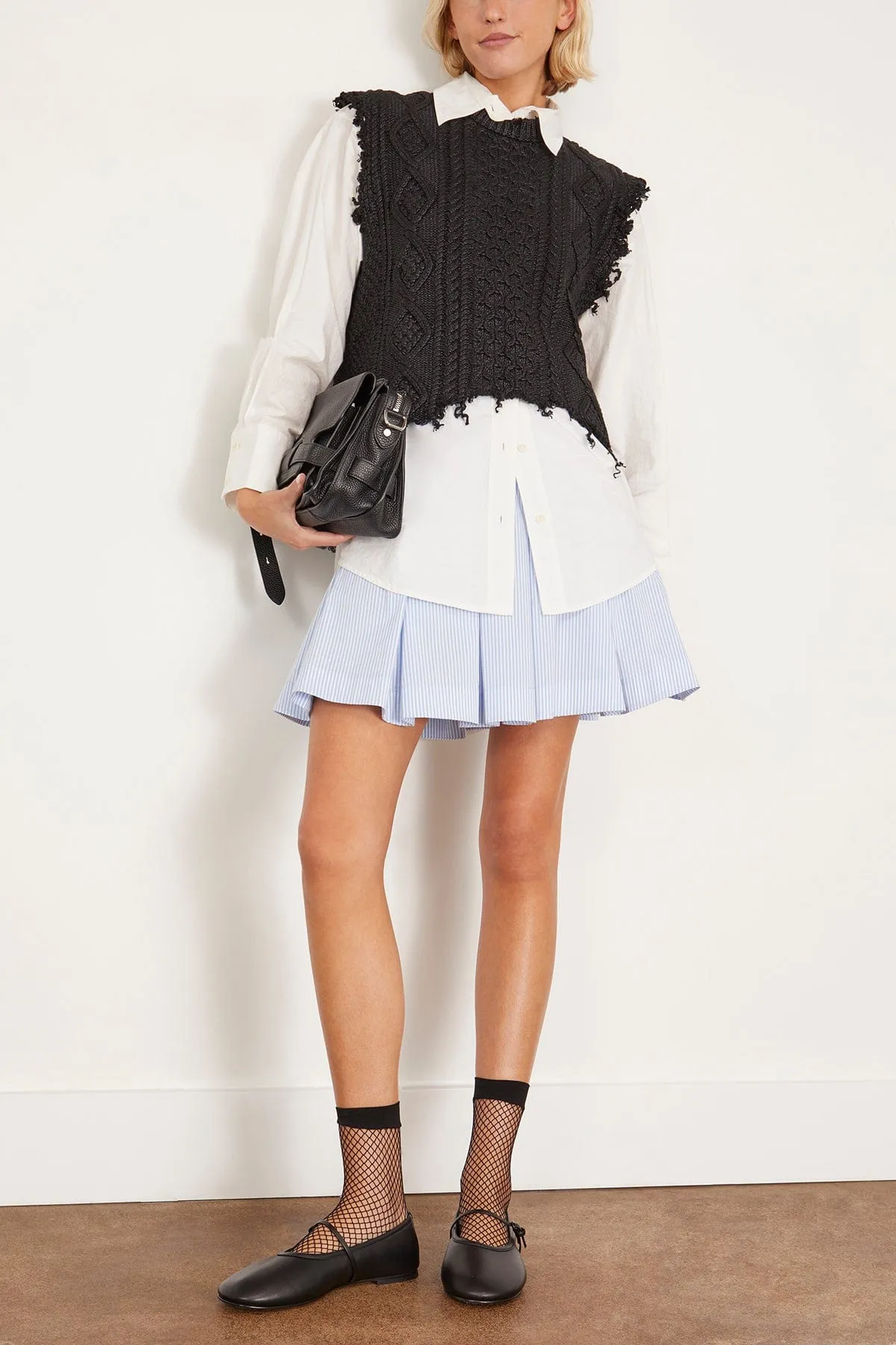Boyfriend Cable Sweater Vest in Coated Black