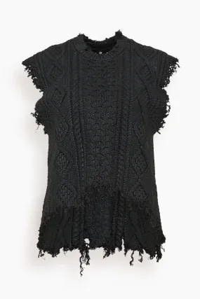 Boyfriend Cable Sweater Vest in Coated Black