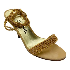Chanel Beige / Gold Chain Suede Sandals