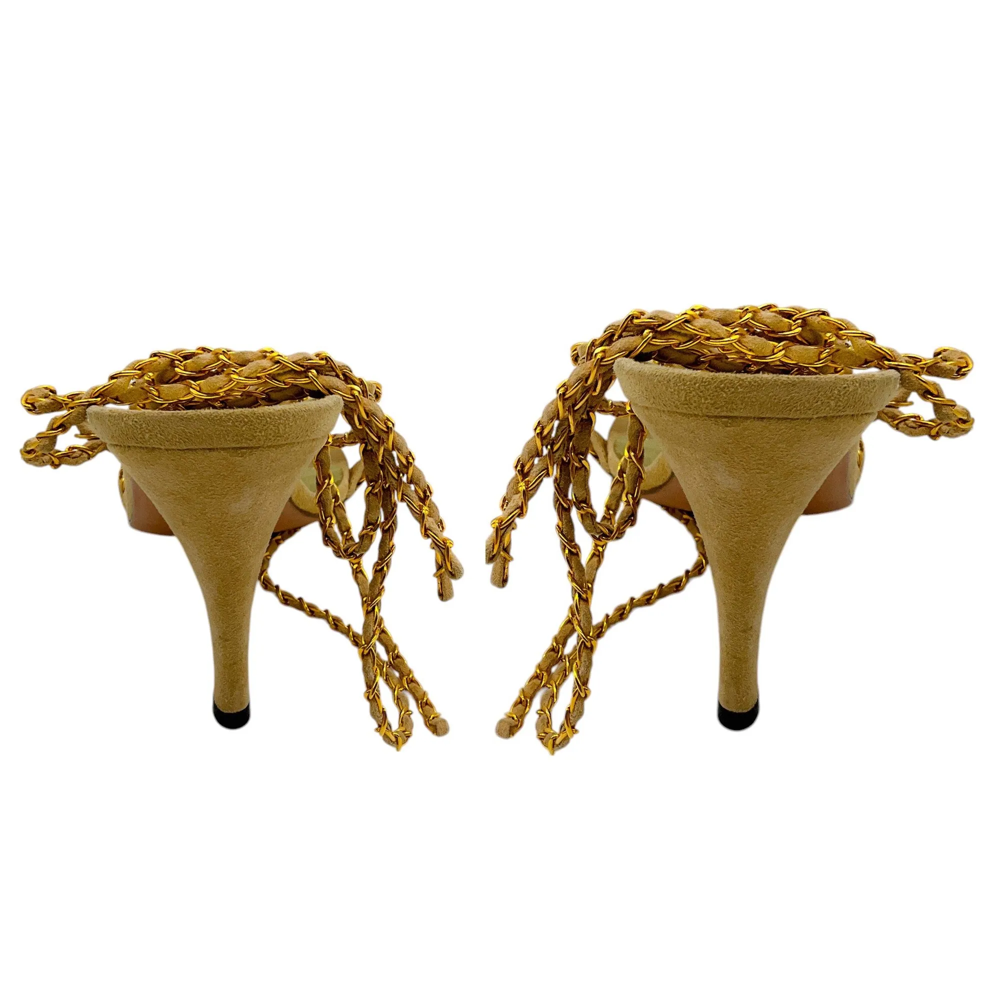 Chanel Beige / Gold Chain Suede Sandals