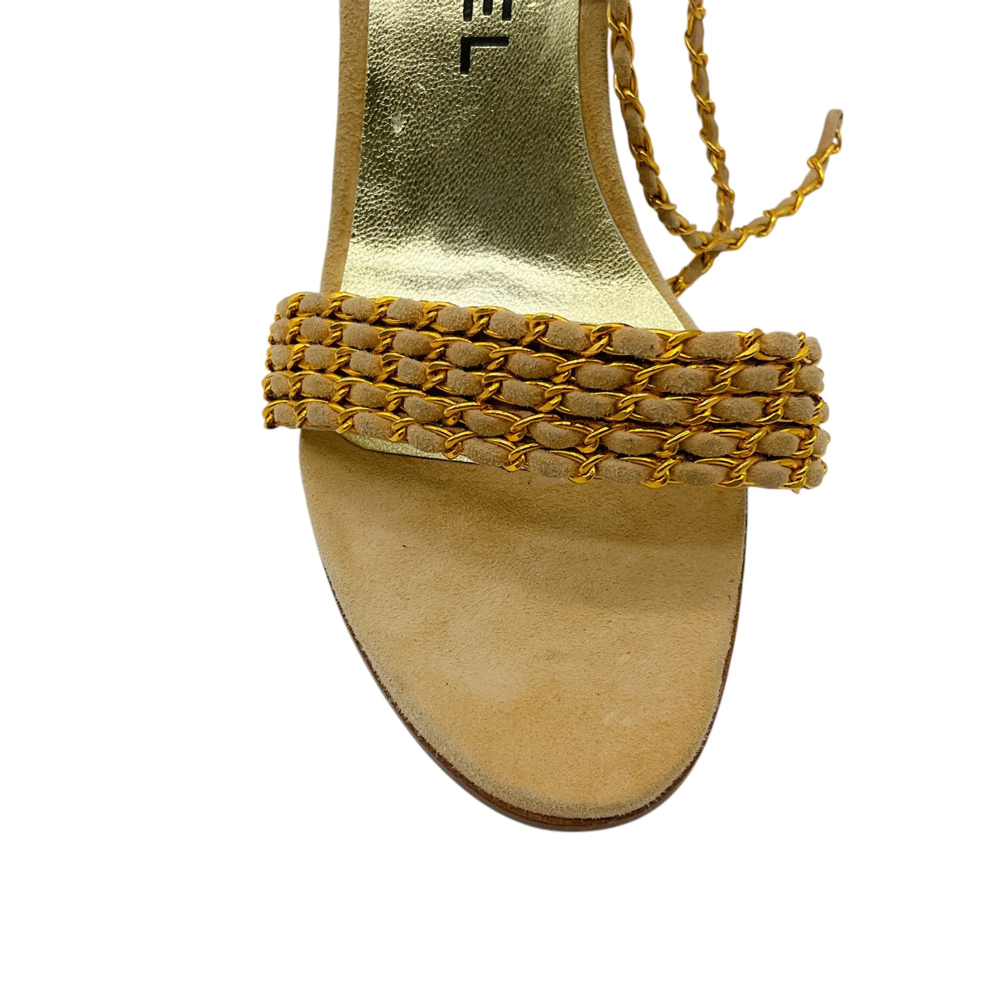Chanel Beige / Gold Chain Suede Sandals