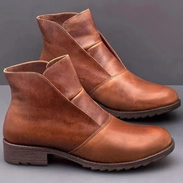 Chicvane New Autumn Winter Slip-On Chunky Heel Round Toe Ankle Boots For Women