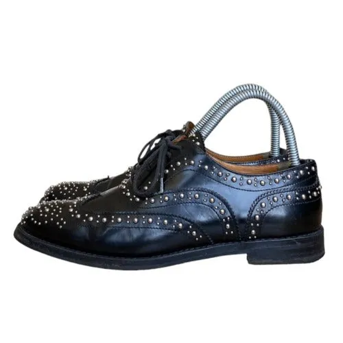 CHURCH’S Burwood Met. Polished Binder Brogue Studded Black Oxford, Size 37.5