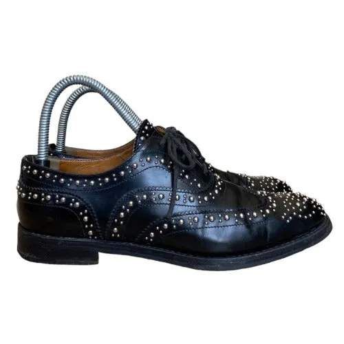 CHURCH’S Burwood Met. Polished Binder Brogue Studded Black Oxford, Size 37.5