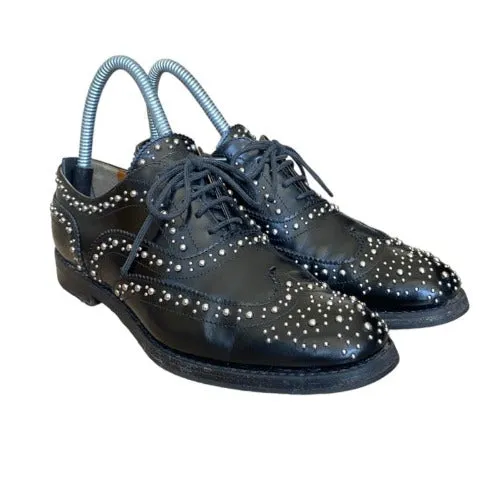 CHURCH’S Burwood Met. Polished Binder Brogue Studded Black Oxford, Size 37.5