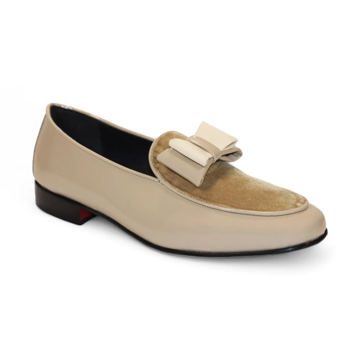 Duca Amalfi Men's Shoes Beige Patent Leather-Velvet, Leather Lining Formal Loafers (D1000)