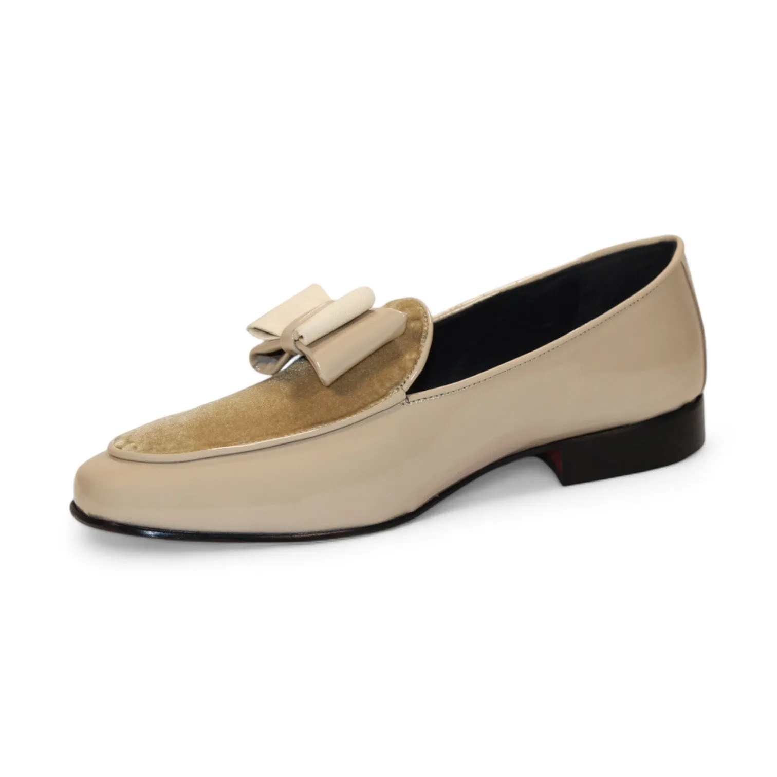 Duca Amalfi Men's Shoes Beige Patent Leather-Velvet, Leather Lining Formal Loafers (D1000)