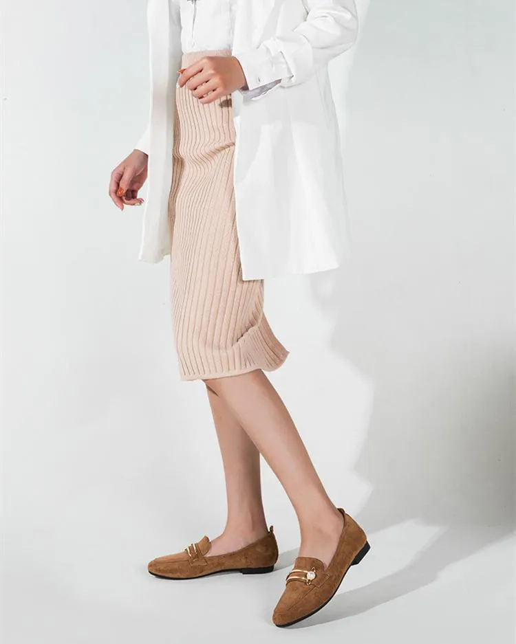 Flat Loafers With Metal Decor - Brown