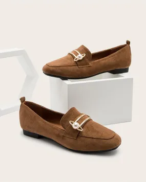 Flat Loafers With Metal Decor - Brown