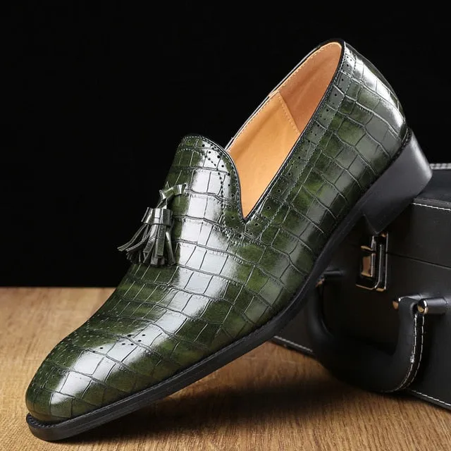 Genuine Leather Crocodile Look Tasseled Men Loafers
