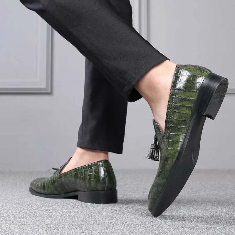 Genuine Leather Crocodile Look Tasseled Men Loafers