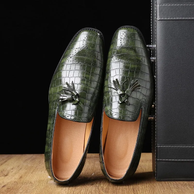 Genuine Leather Crocodile Look Tasseled Men Loafers