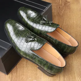 Genuine Leather Crocodile Look Tasseled Men Loafers