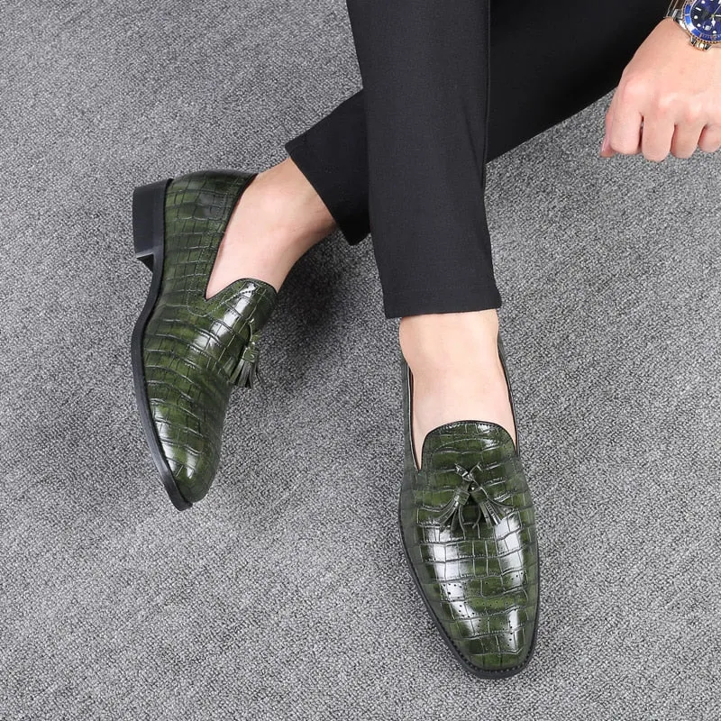 Genuine Leather Crocodile Look Tasseled Men Loafers