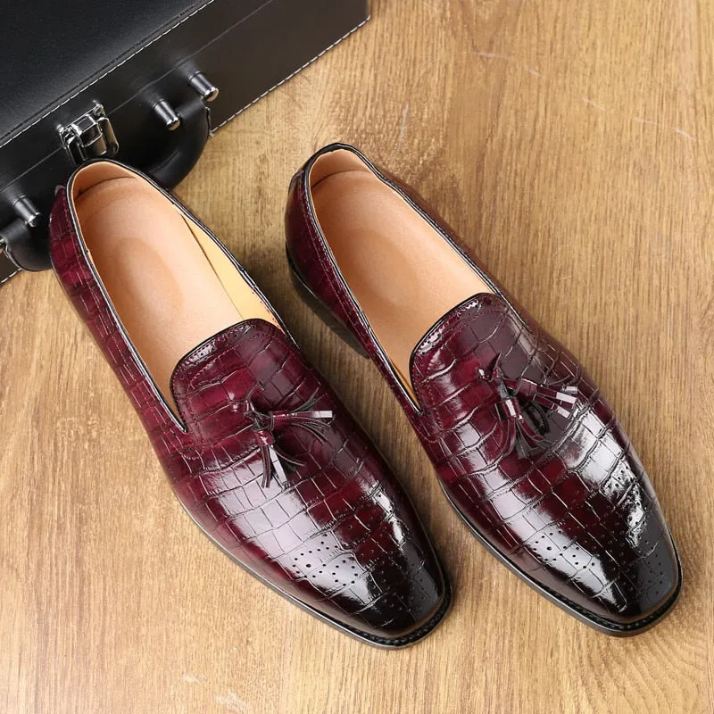 Genuine Leather Crocodile Look Tasseled Men Loafers