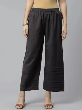 Grey Solid Cotton Palazzos