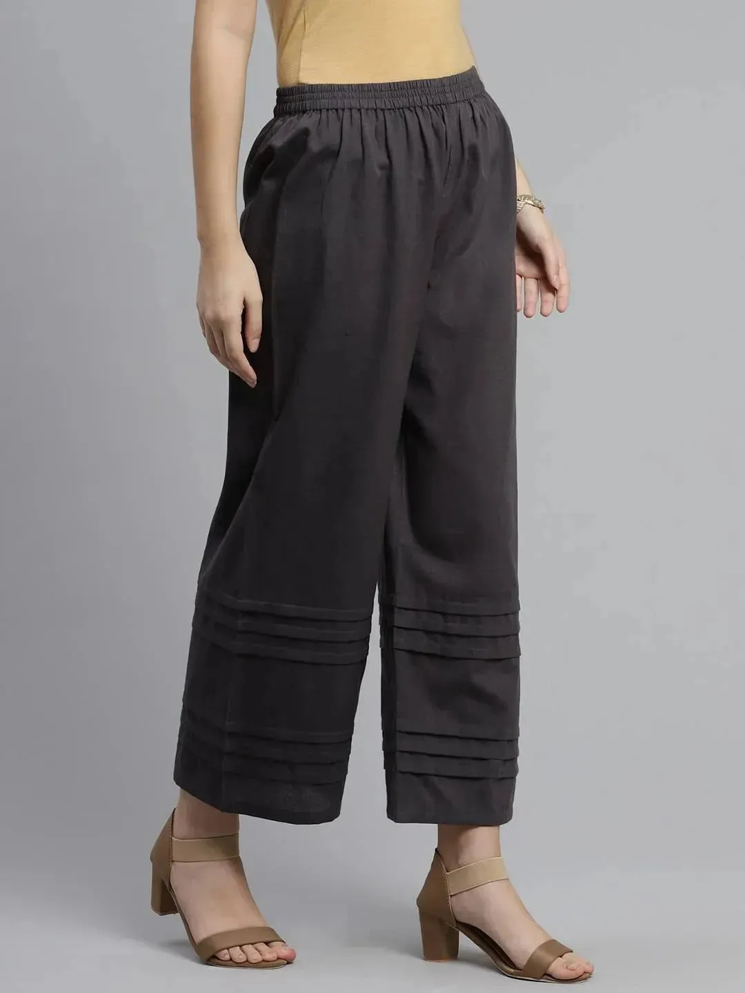 Grey Solid Cotton Palazzos