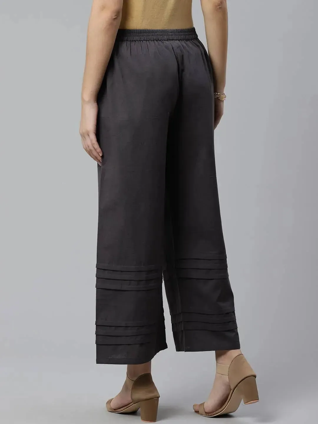 Grey Solid Cotton Palazzos