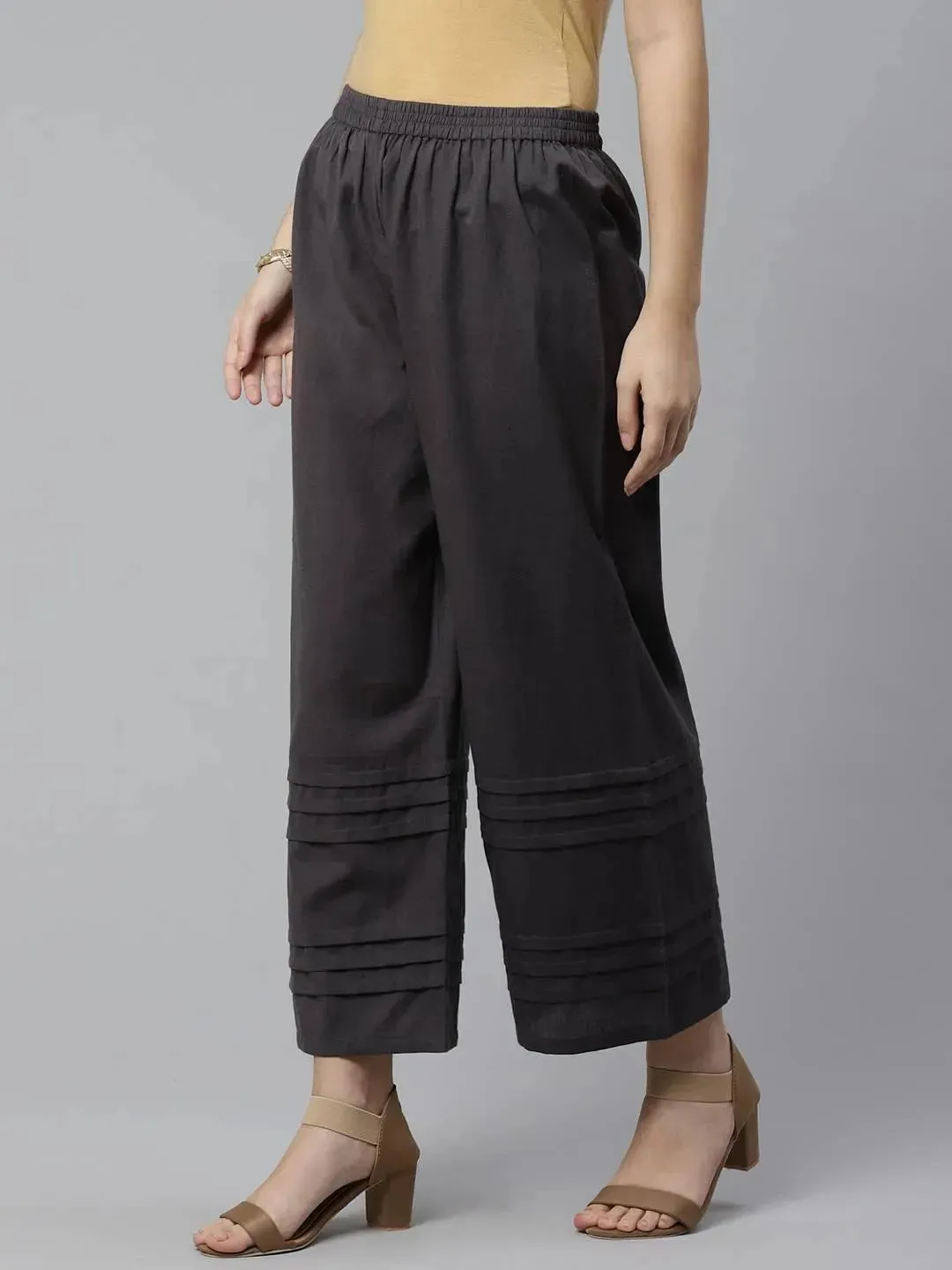 Grey Solid Cotton Palazzos