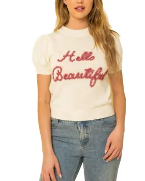 Hello Beautiful Sweater Top in White | White