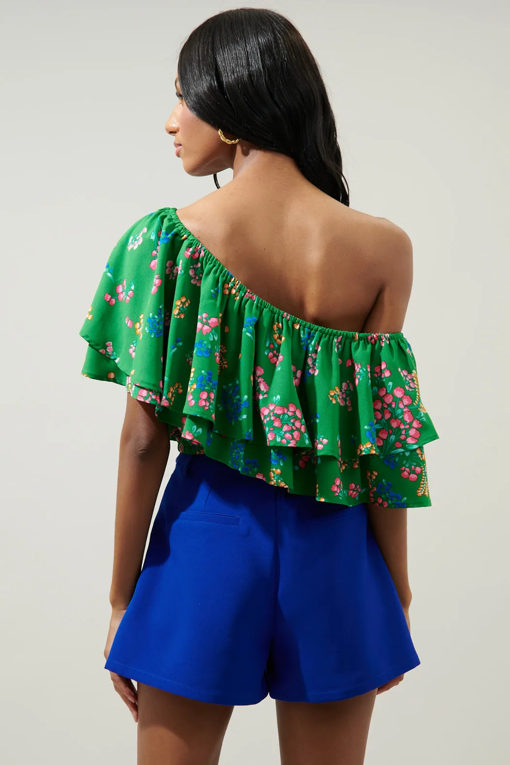 Ivana Floral Charmer One Shoulder Ruffle Top