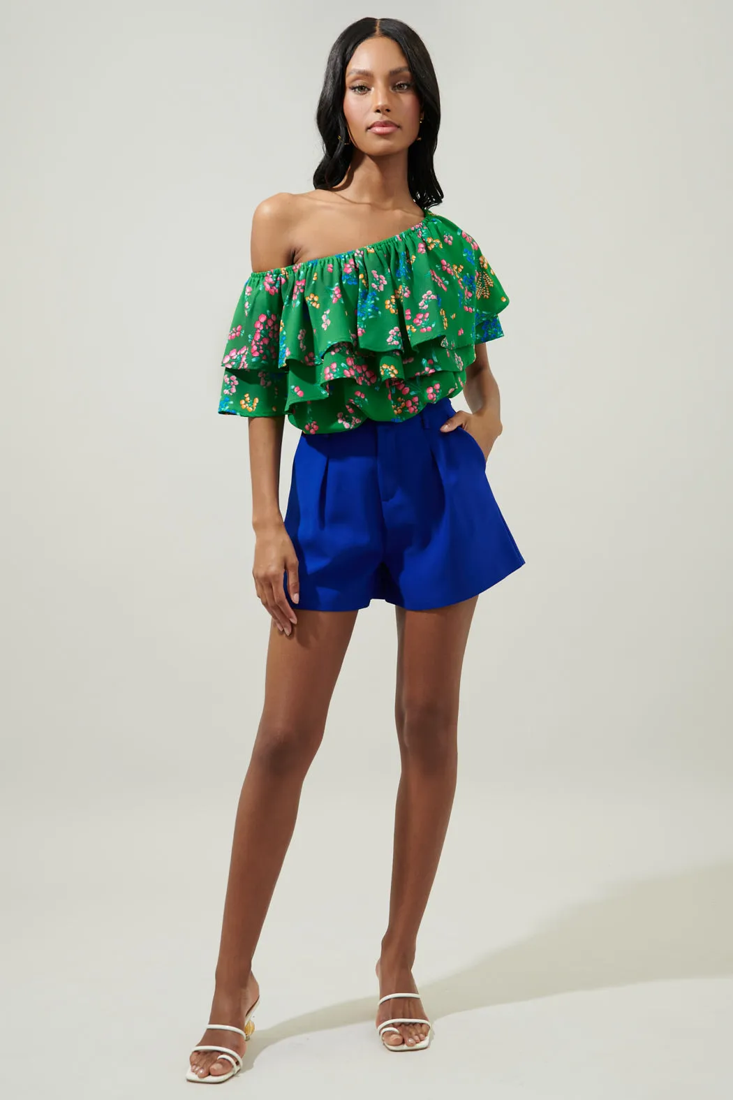 Ivana Floral Charmer One Shoulder Ruffle Top