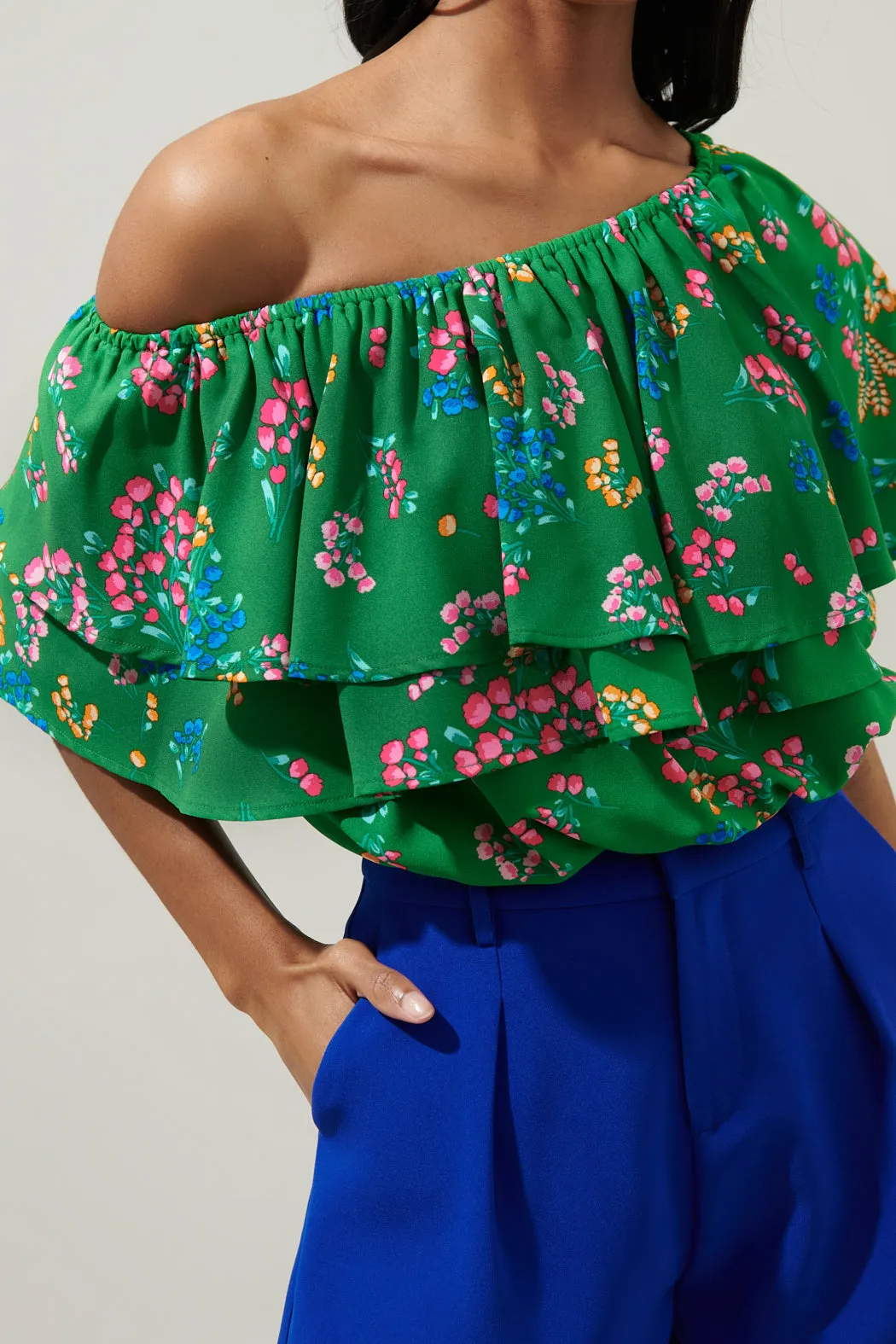 Ivana Floral Charmer One Shoulder Ruffle Top