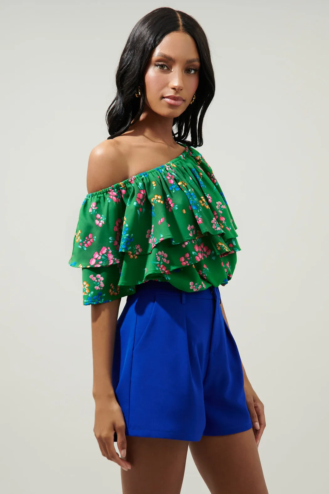 Ivana Floral Charmer One Shoulder Ruffle Top