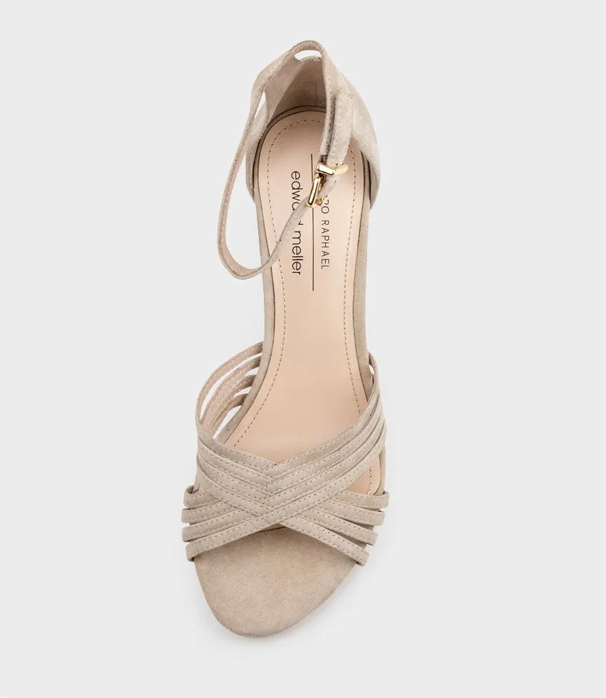 KARINA85 Multistrap Block Heel Sandal in Blush Suede