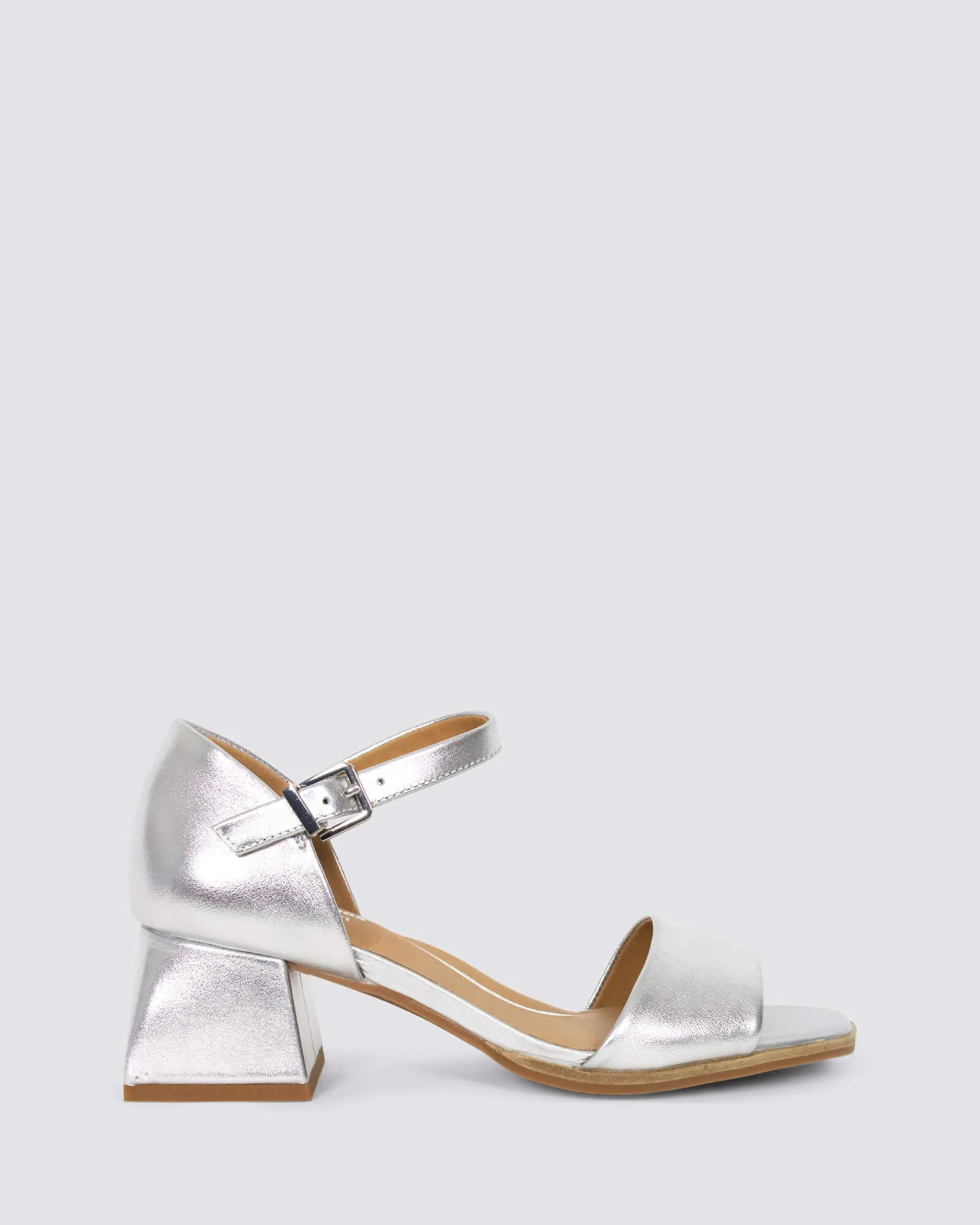 KISS BLOCK HEELS SILVER LEATHER