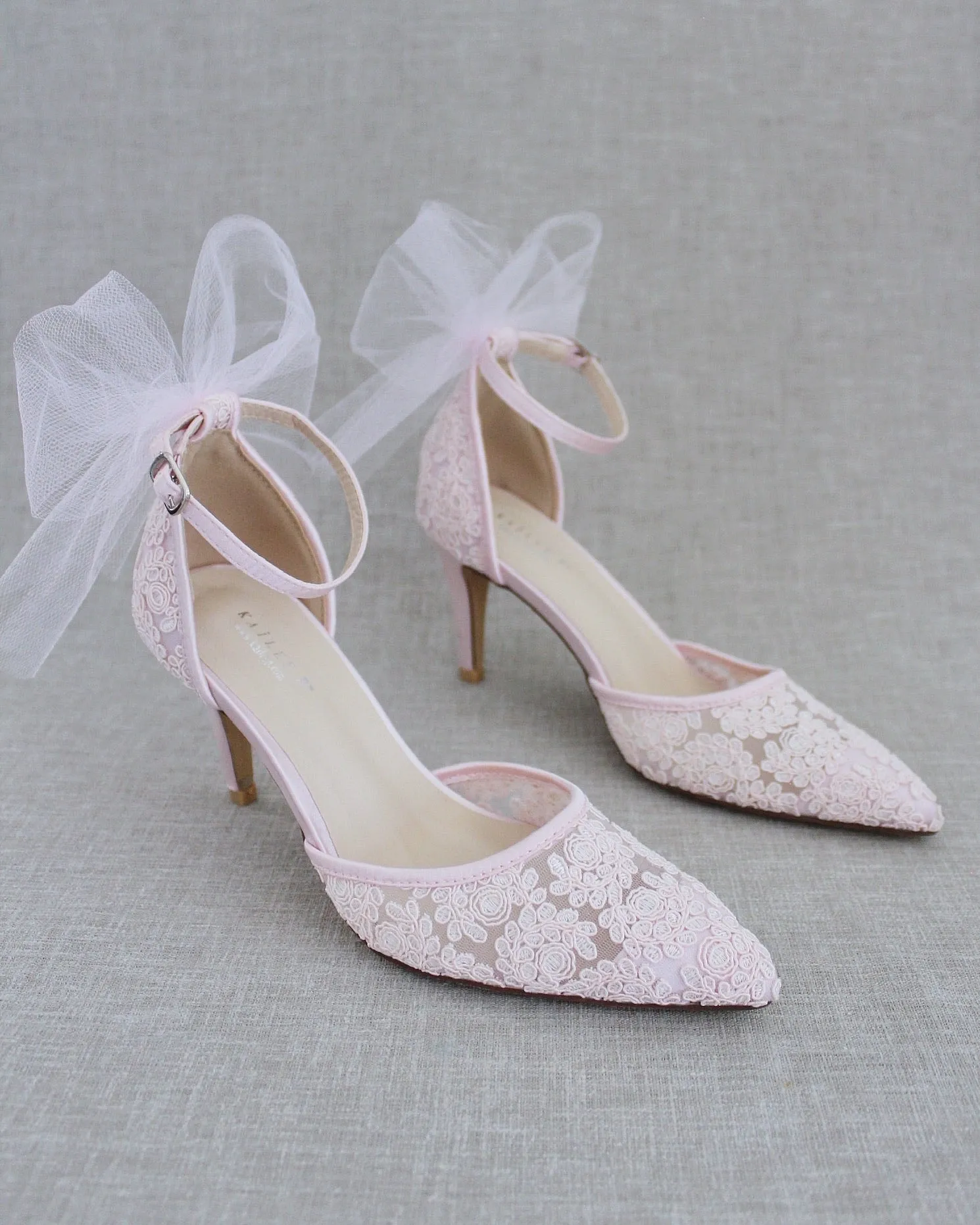 Lace Wedding Heels with Tulle Bow