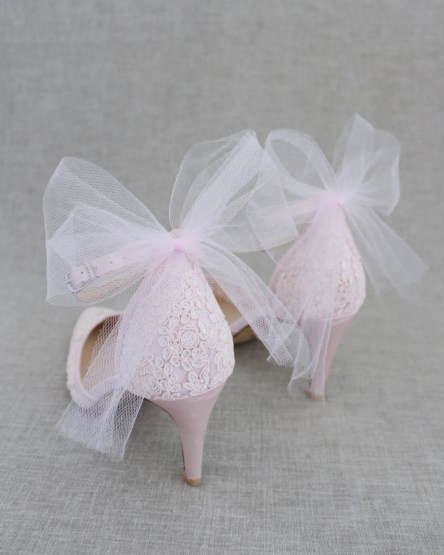 Lace Wedding Heels with Tulle Bow