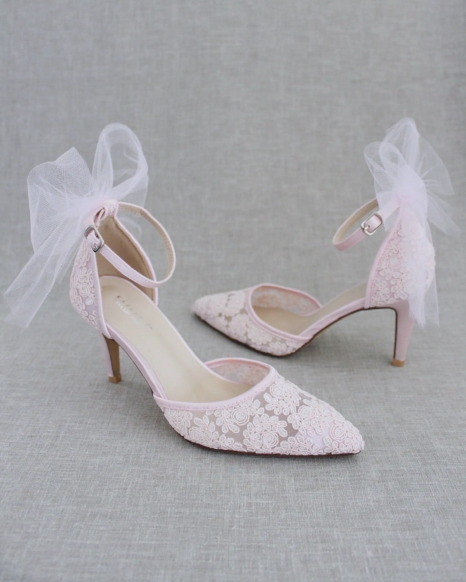 Lace Wedding Heels with Tulle Bow