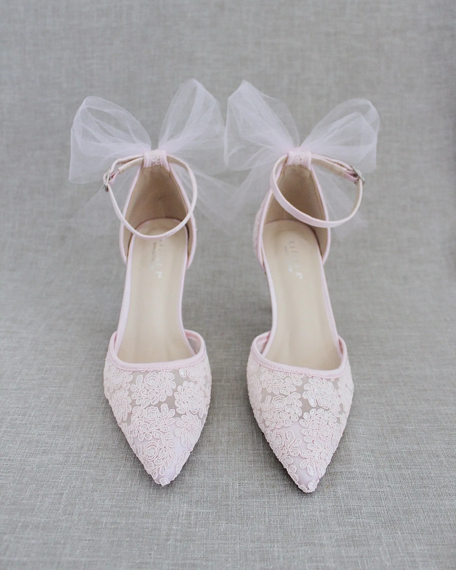 Lace Wedding Heels with Tulle Bow