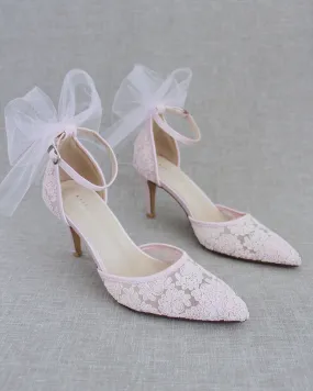 Lace Wedding Heels with Tulle Bow