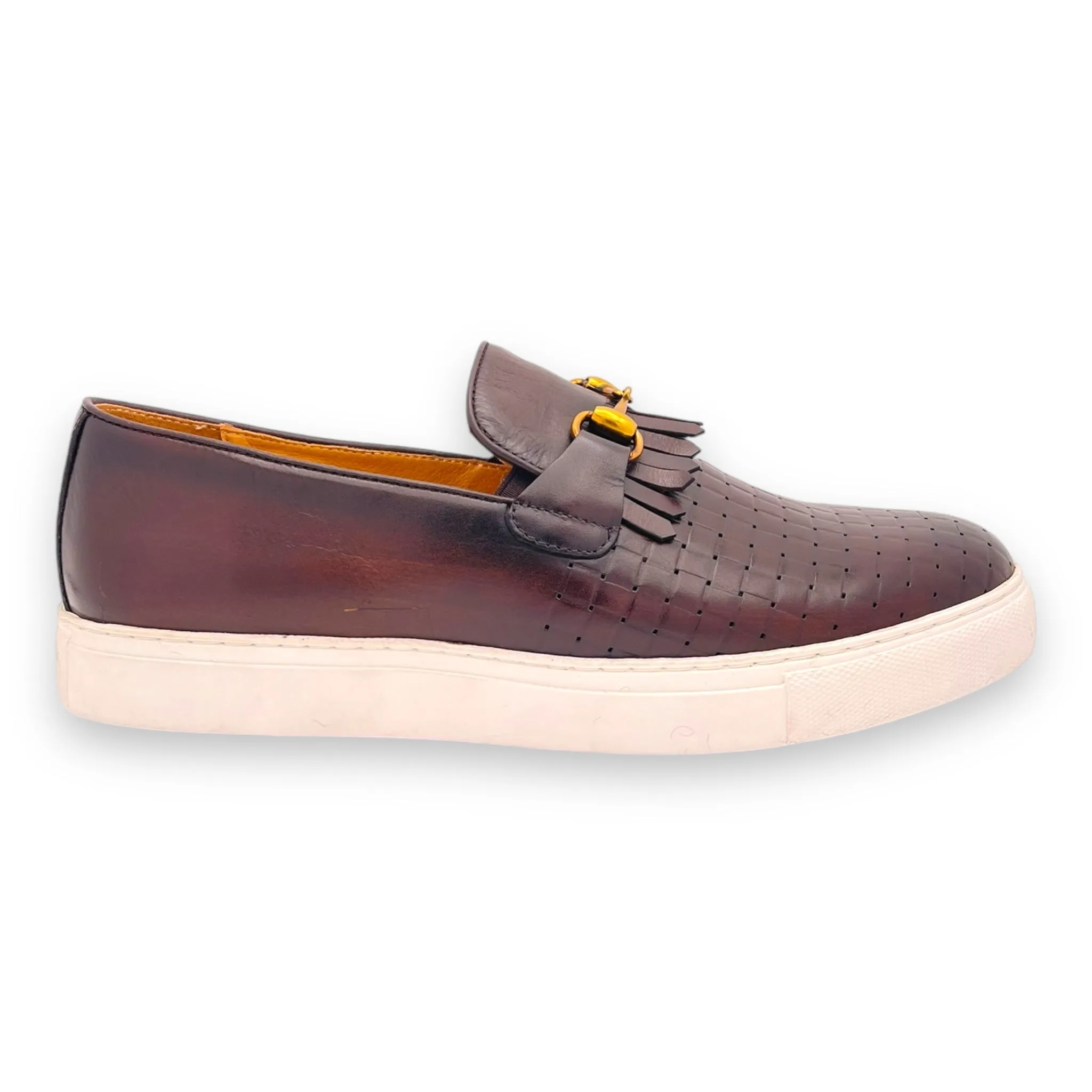 Leather Weave Horsebit Slip-Ons