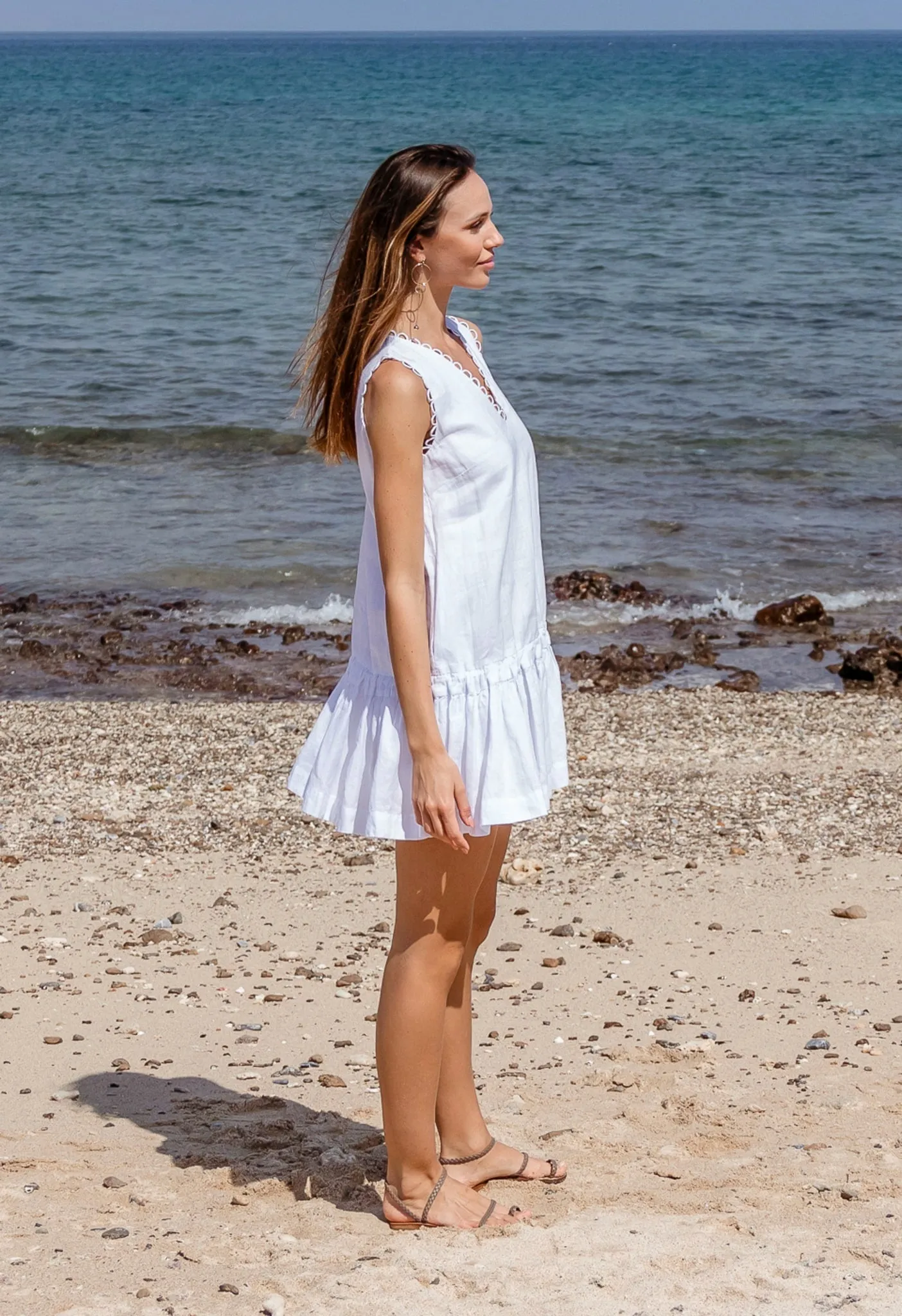 LOOPS - SLEEVELESS LINEN DRESS WITH DELICATE LOOP DETAILS