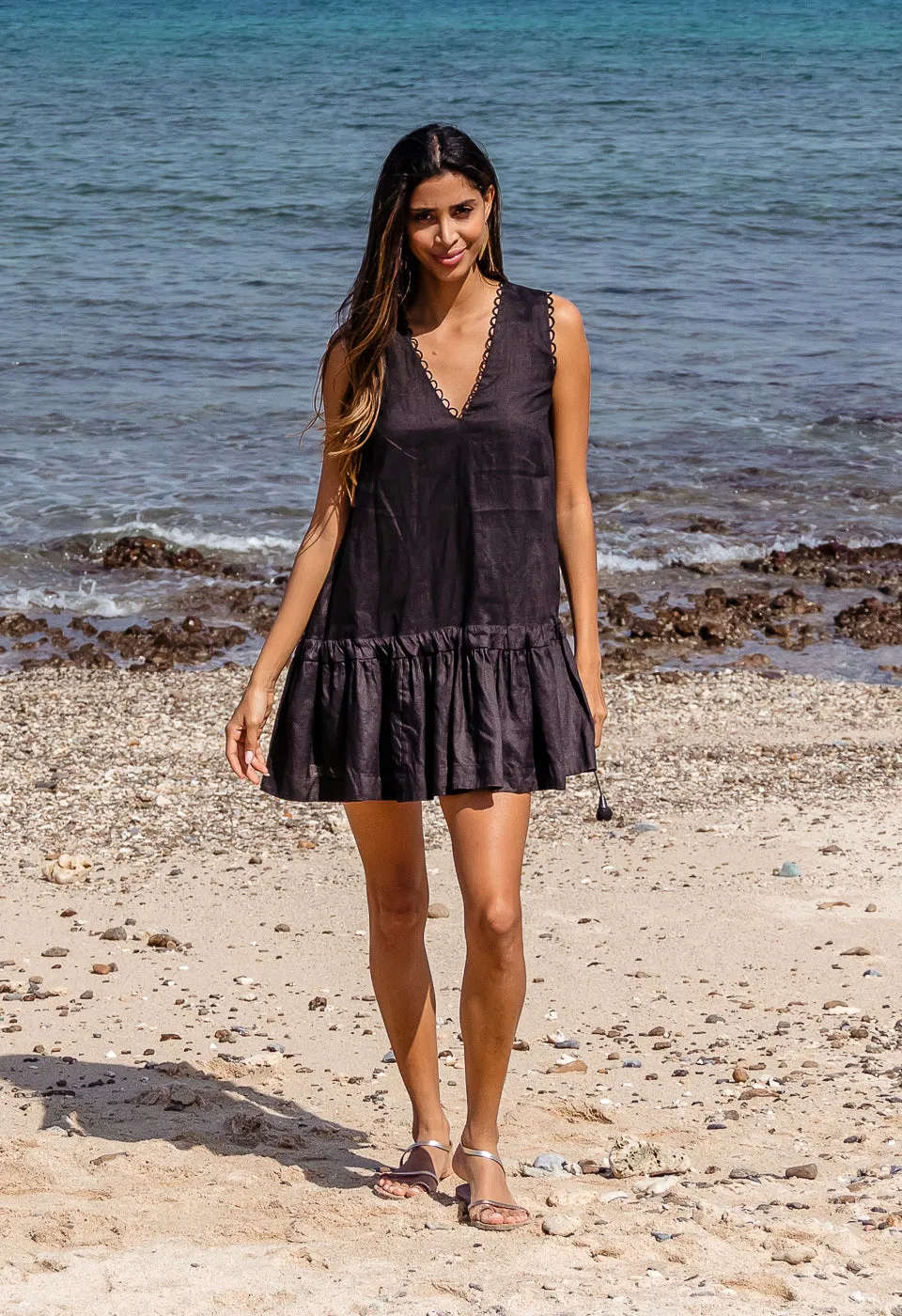 LOOPS - SLEEVELESS LINEN DRESS WITH DELICATE LOOP DETAILS