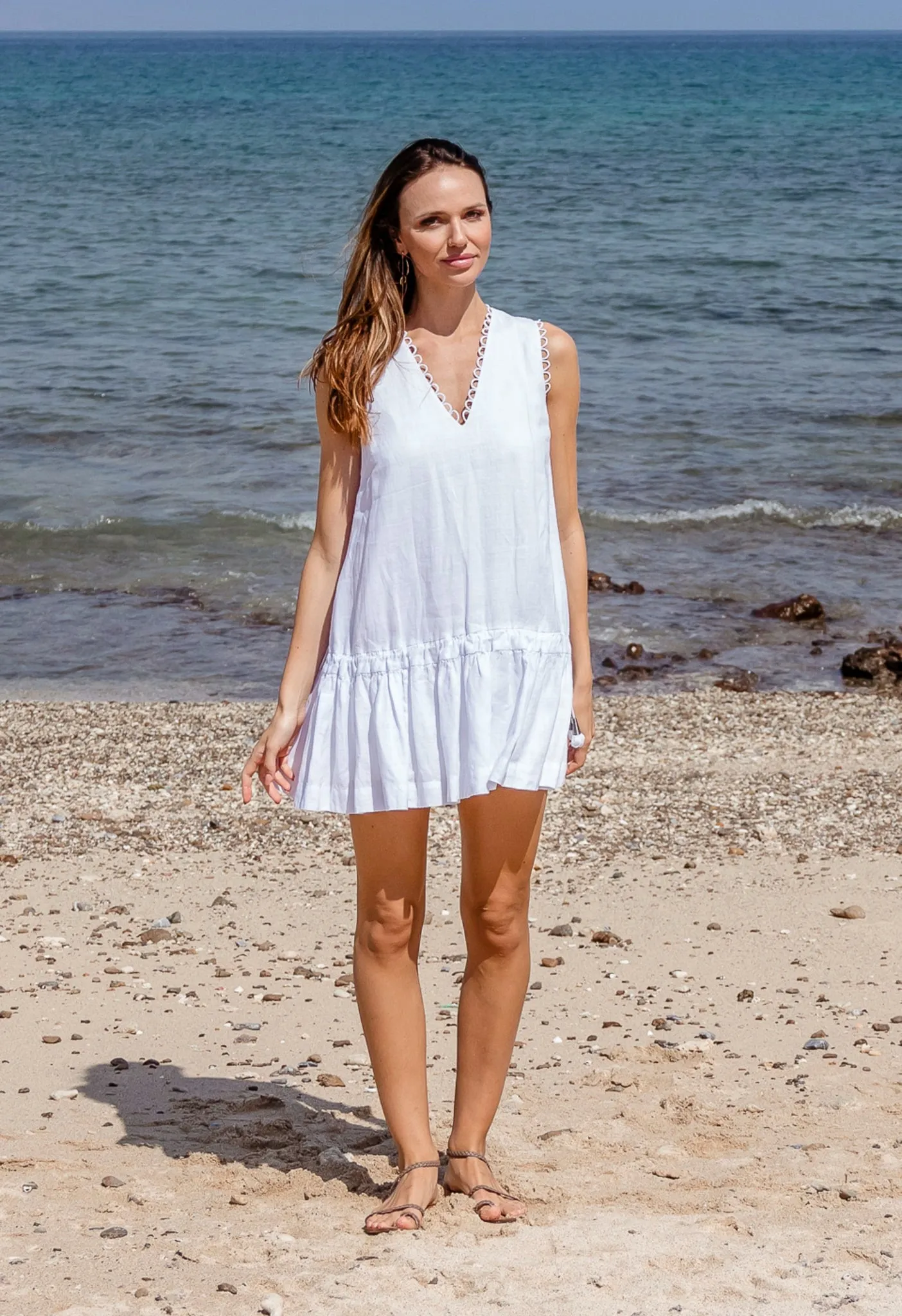 LOOPS - SLEEVELESS LINEN DRESS WITH DELICATE LOOP DETAILS