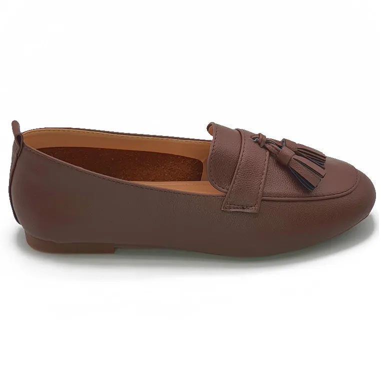 Low Flat Heel Slip On Tassel Loafers