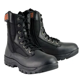 MBM9110 Men's 9in Black Leather Lace-Up Tactical Boots with Side Zippers